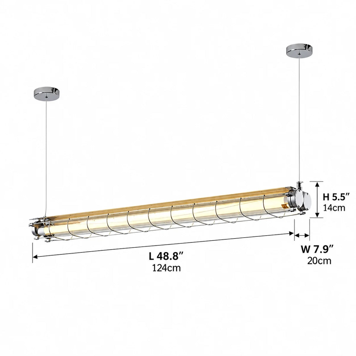 Modern Industrial Silver Metal Cage Linear Pendant Light