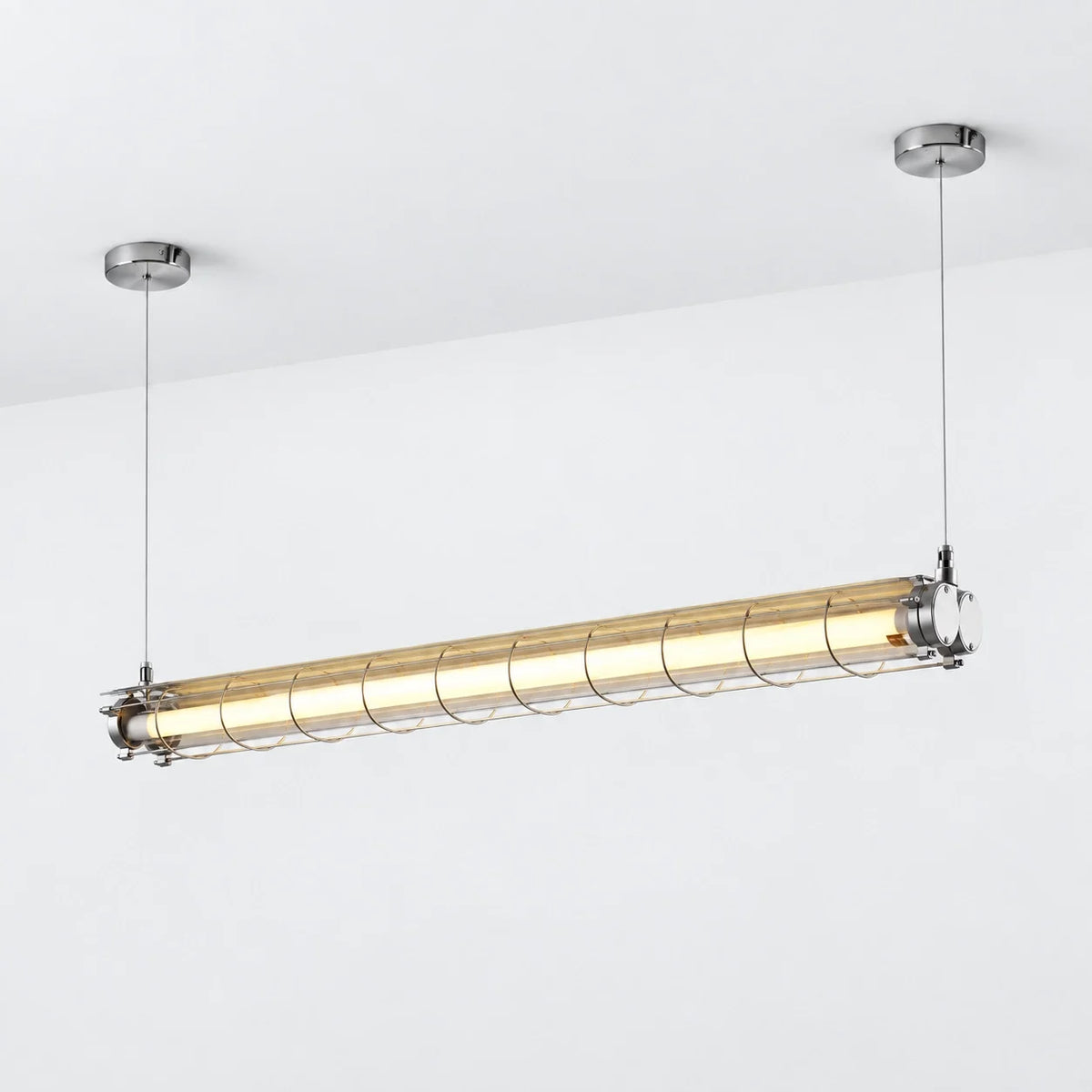 Modern Industrial Silver Metal Cage Linear Pendant Light