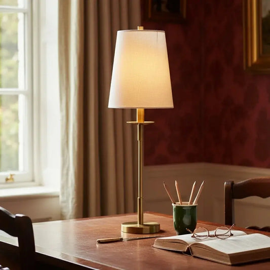 Modern Industrial Tapered Linen Metal Table Lamp