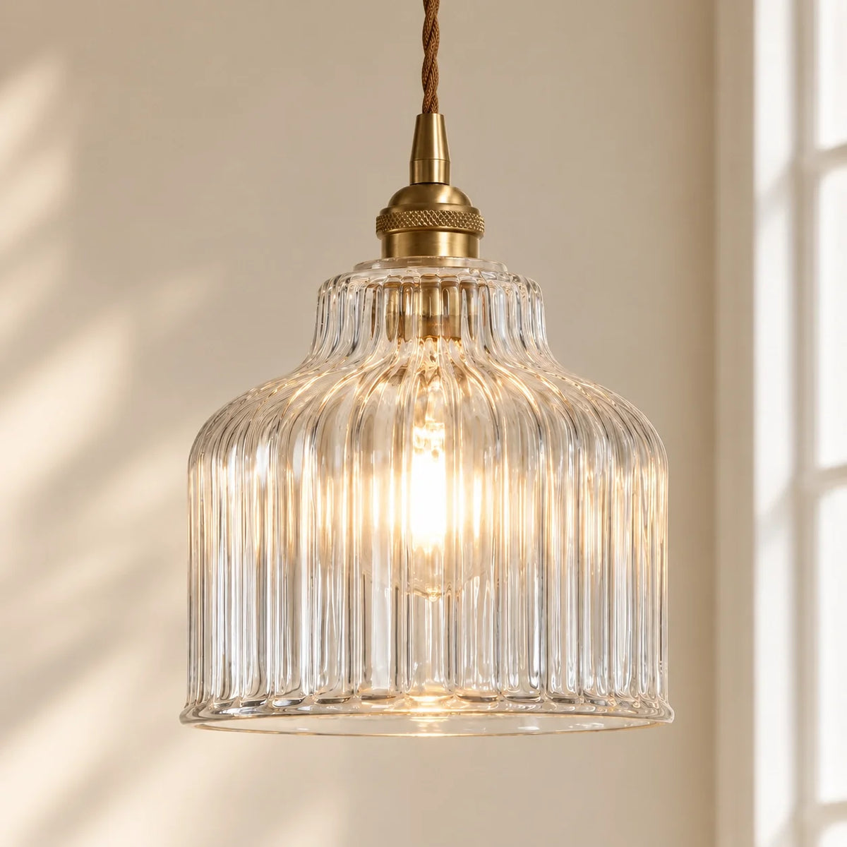 Modern Minimalist Ribbed Glass Pendant Light