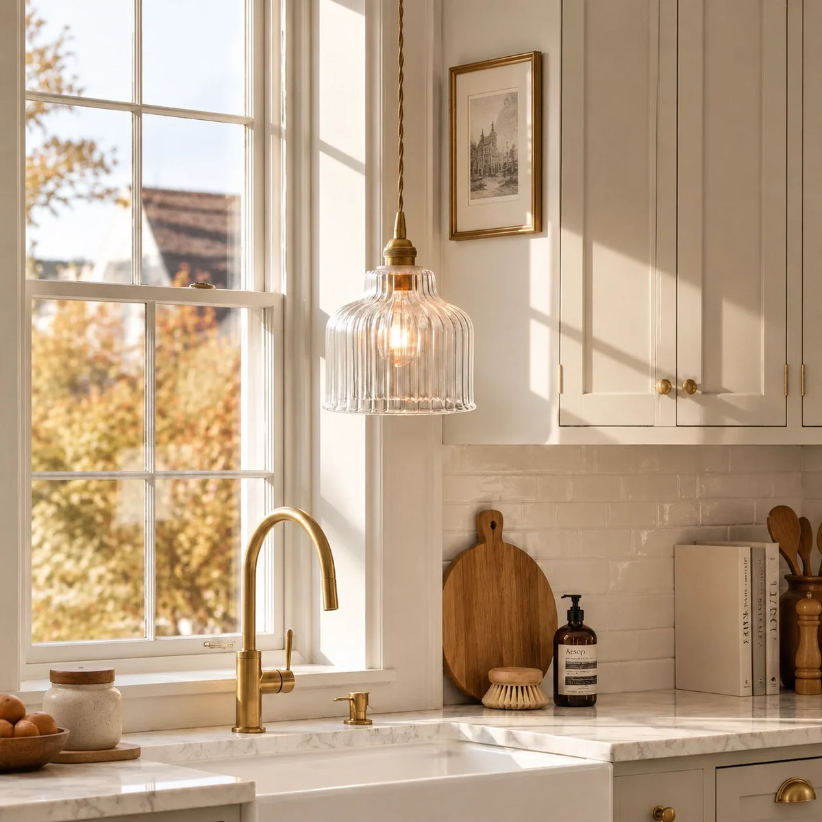 Modern Minimalist Ribbed Glass Pendant Light