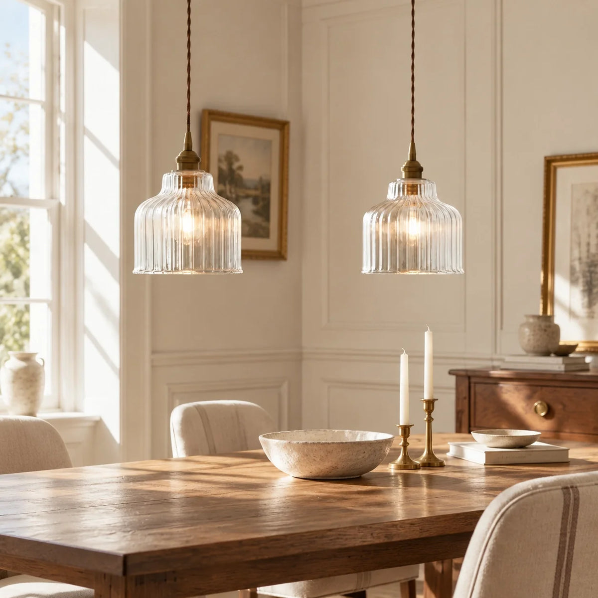 Modern Minimalist Ribbed Glass Pendant Light