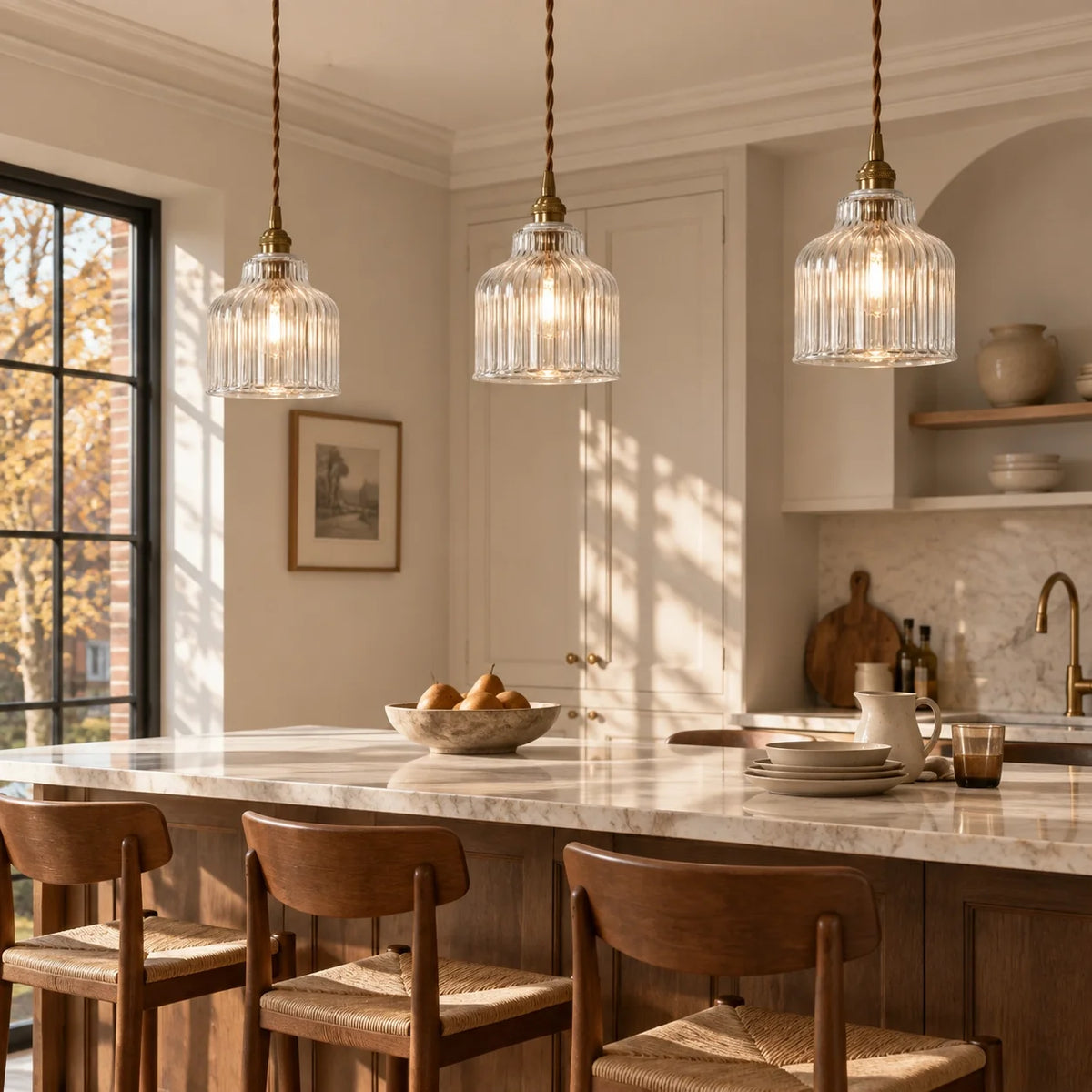 Modern Minimalist Ribbed Glass Pendant Light
