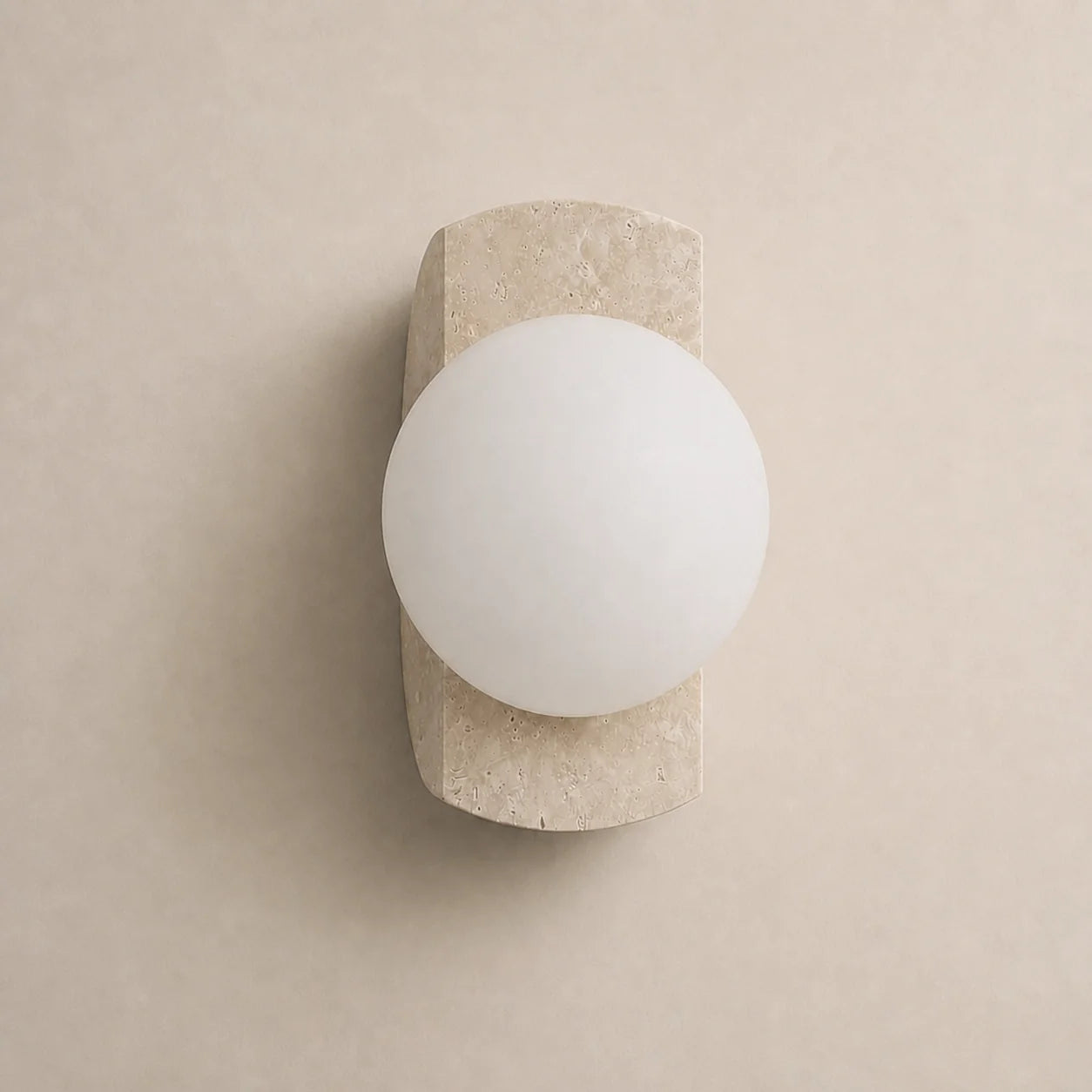 Modern Minimalist Travertine Opaline Glass Globe Bedroom Wall Light