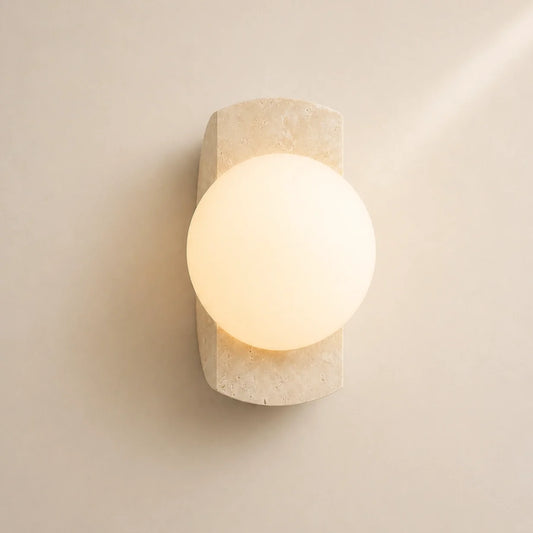Modern Minimalist Travertine Opaline Glass Globe Bedroom Wall Light - view 8
