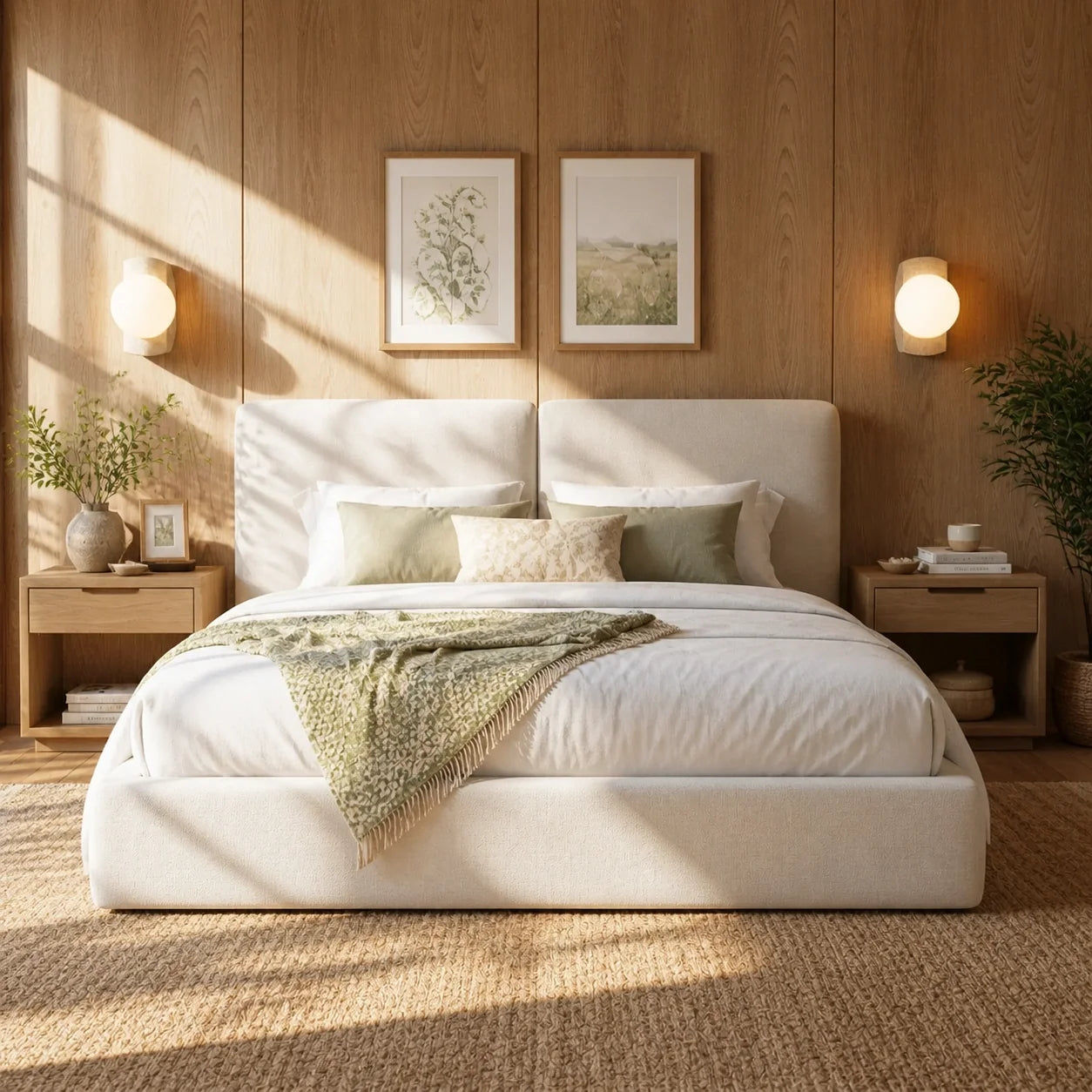 Modern Minimalist Travertine Opaline Glass Globe Bedroom Wall Light