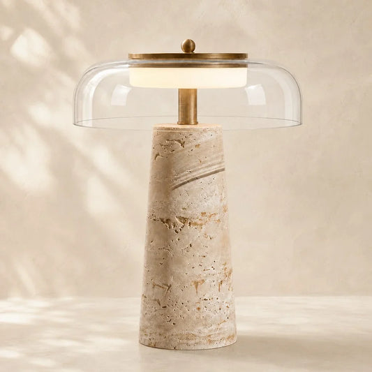 Wabi-Sabi Mushroom Travertine Glass LED Table Lamp