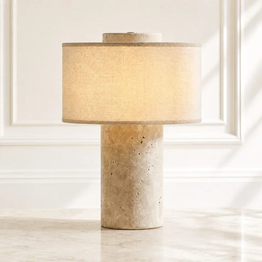 Wabi-Sabi Minimalist Travertine Cylindrical Table Light
