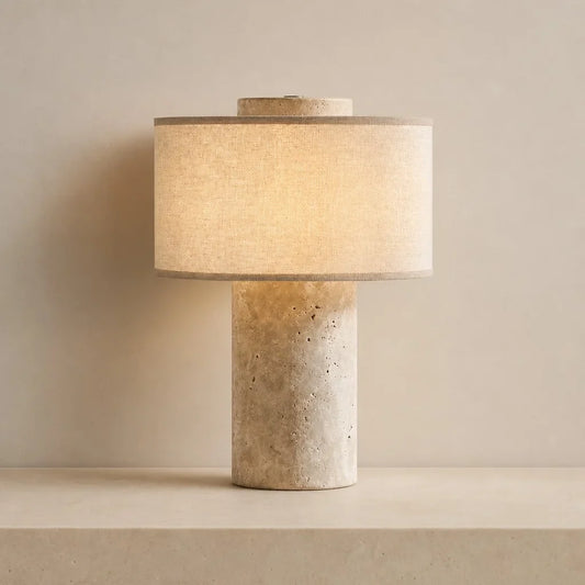 Wabi-Sabi Minimalist Travertine Cylindrical Table Light