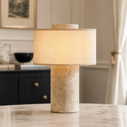 Wabi-Sabi Minimalist Travertine Cylindrical Table Light