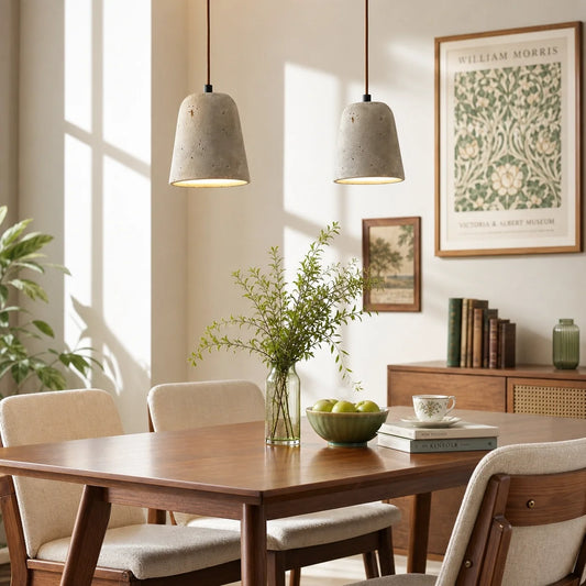 Modern Natural Travertine & Walnut Wood Pendant Light - view 2