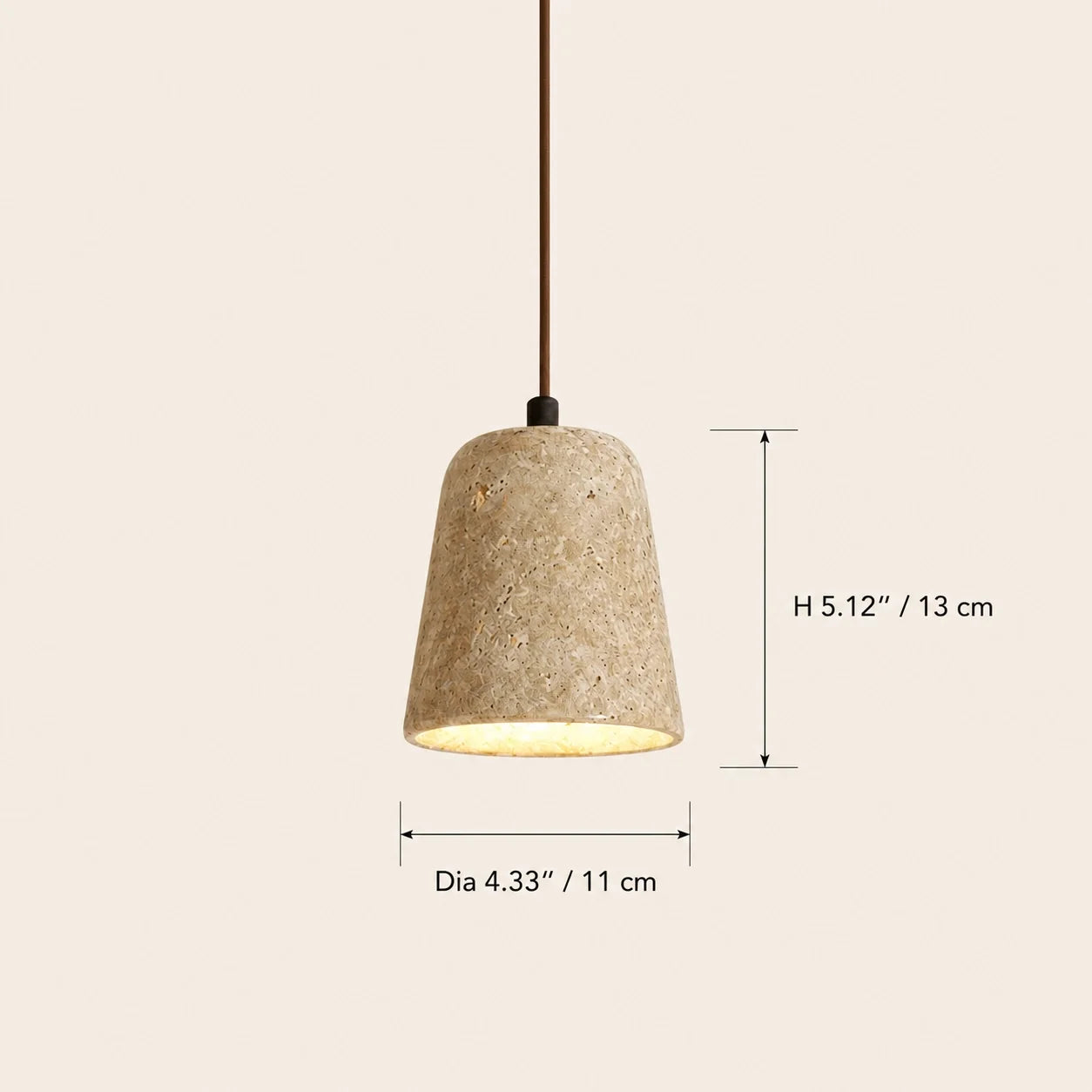 Modern Natural Travertine & Walnut Wood Pendant Light
