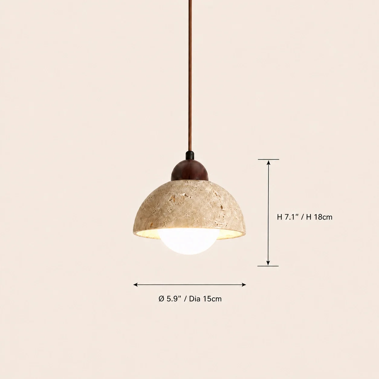 Modern Natural Travertine & Walnut Wood Pendant Light