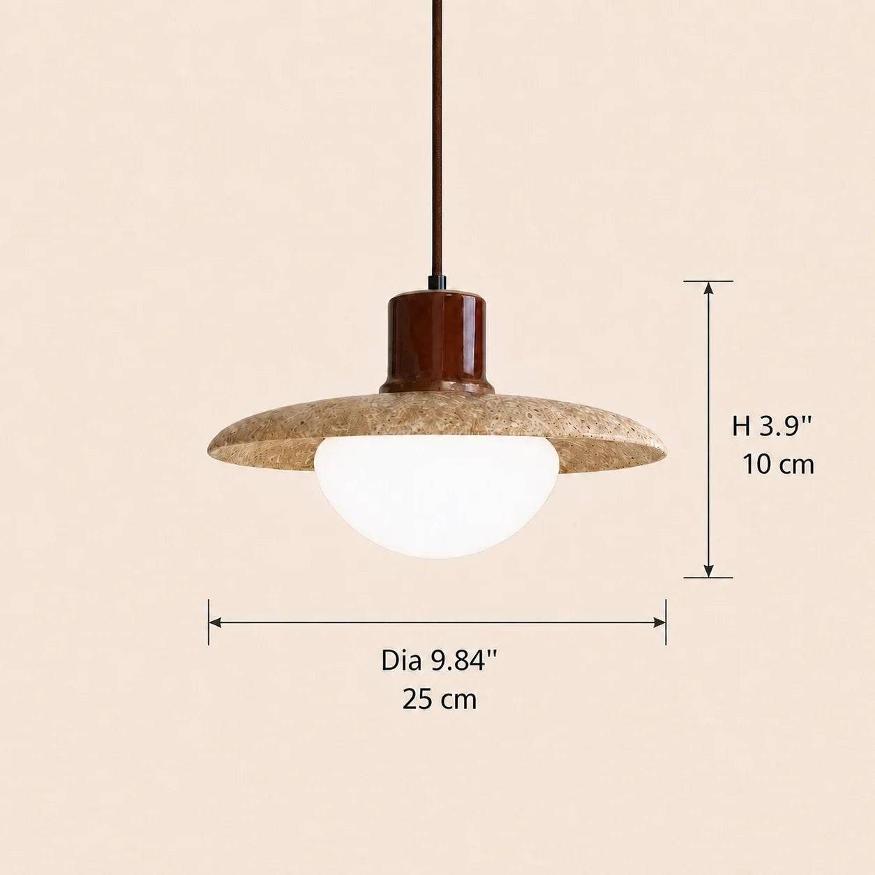 Modern Natural Travertine & Walnut Wood Pendant Light