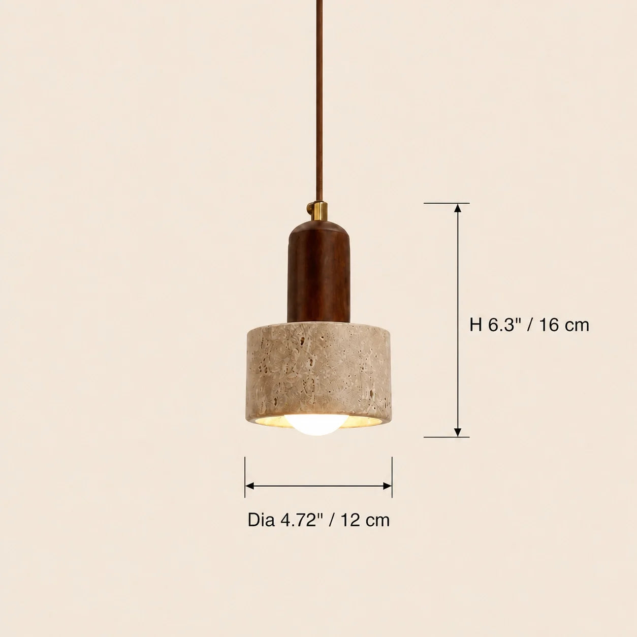 Modern Natural Travertine & Walnut Wood Pendant Light