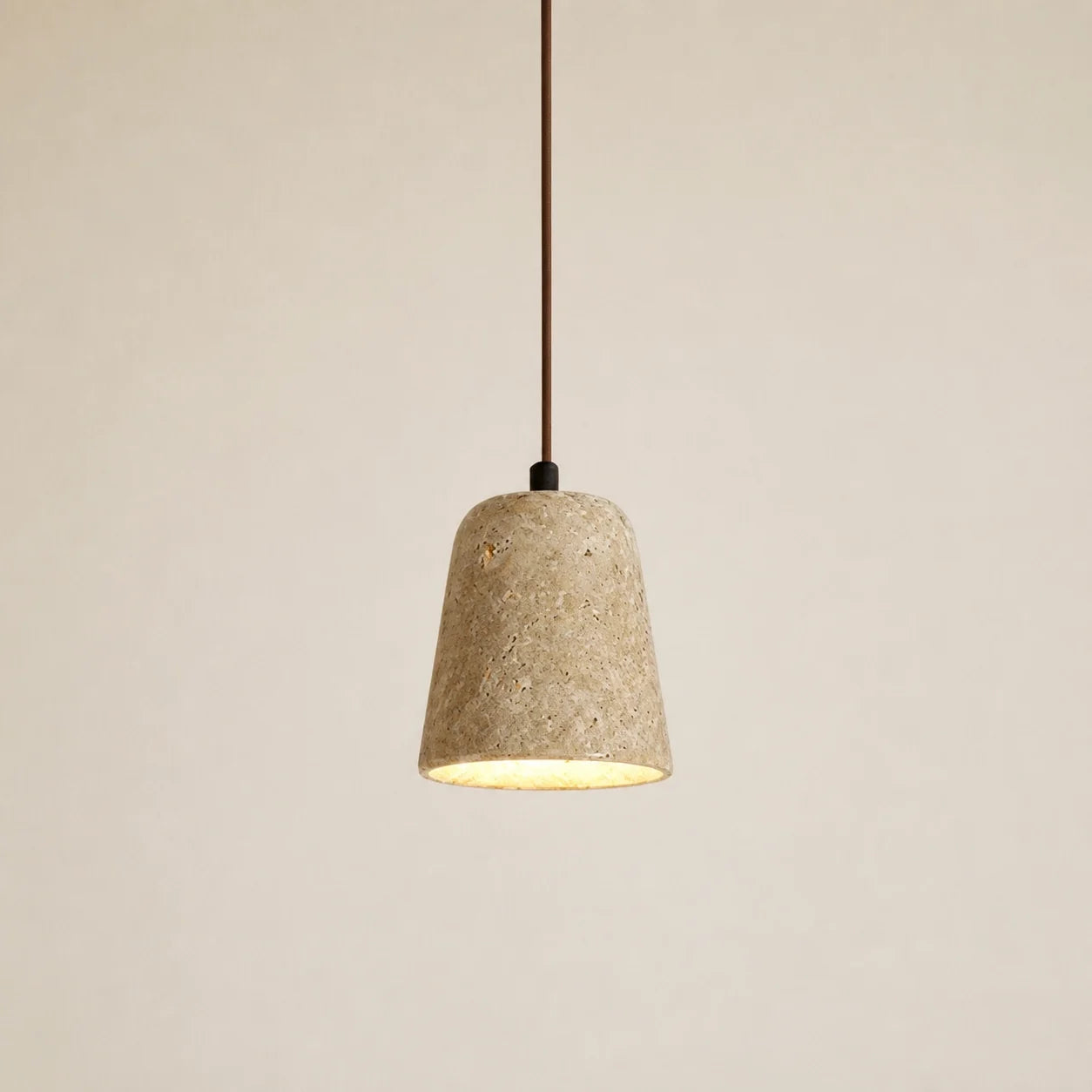 Modern Natural Travertine & Walnut Wood Pendant Light