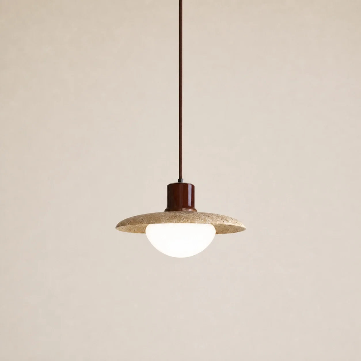 Modern Natural Travertine & Walnut Wood Pendant Light