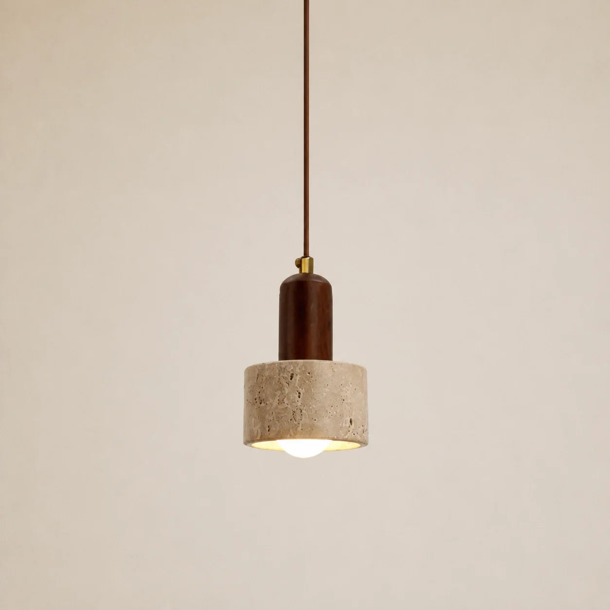 Modern Natural Travertine & Walnut Wood Pendant Light