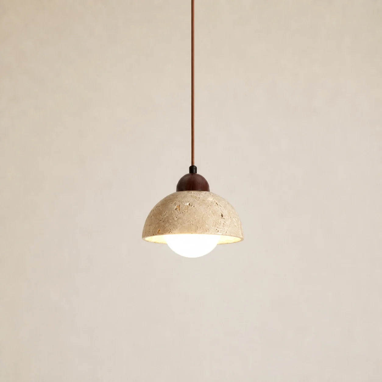 Modern Natural Travertine & Walnut Wood Pendant Light