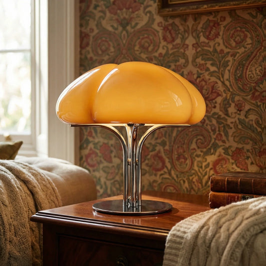 Retro Orange Glass Table Lamp with Chrome Base