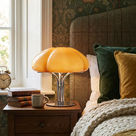 Retro Orange Glass Table Lamp with Chrome Base