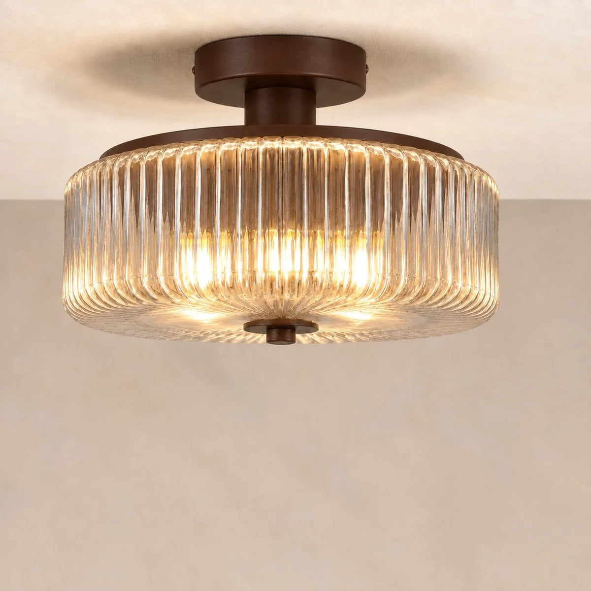 Modern Ribbed Glass Flush Mount Ceiling Light