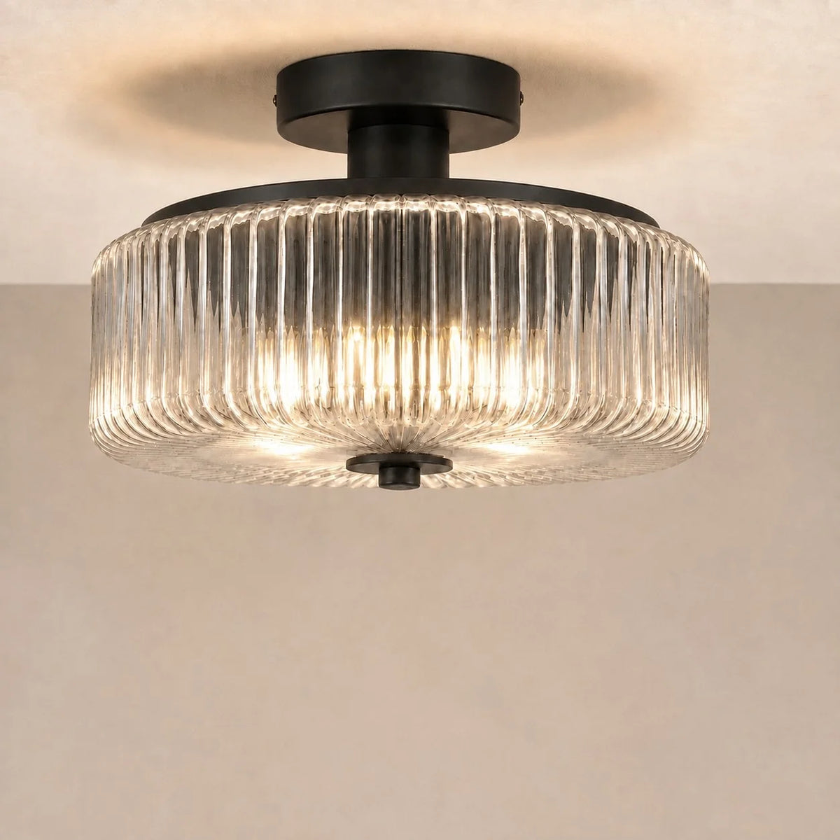 Modern Ribbed Glass Flush Mount Ceiling Light