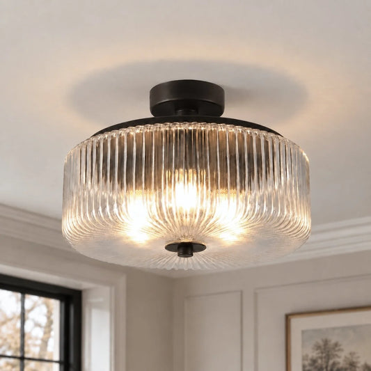 Modern Ribbed Glass Flush Mount Ceiling Light