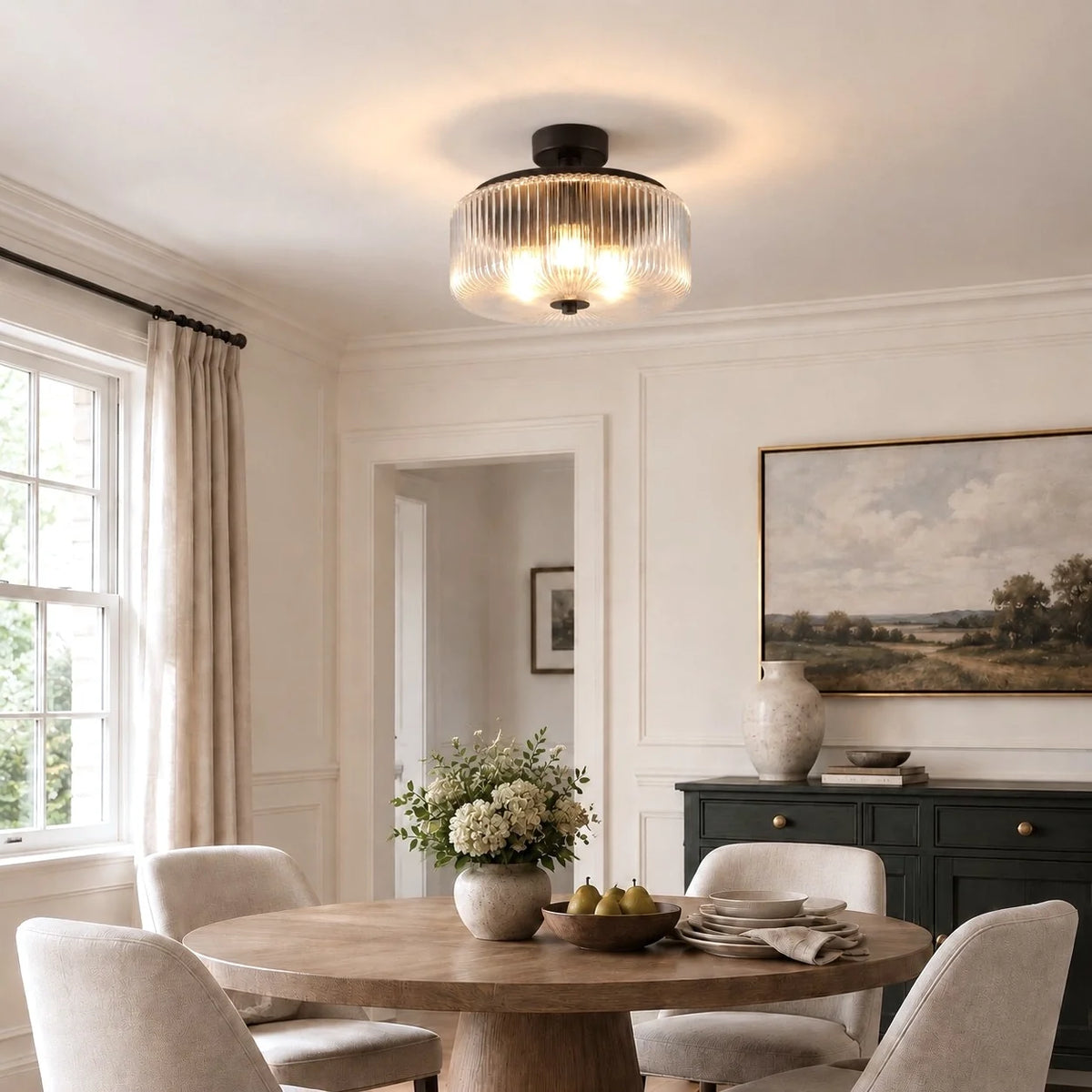 Modern Ribbed Glass Flush Mount Ceiling Light