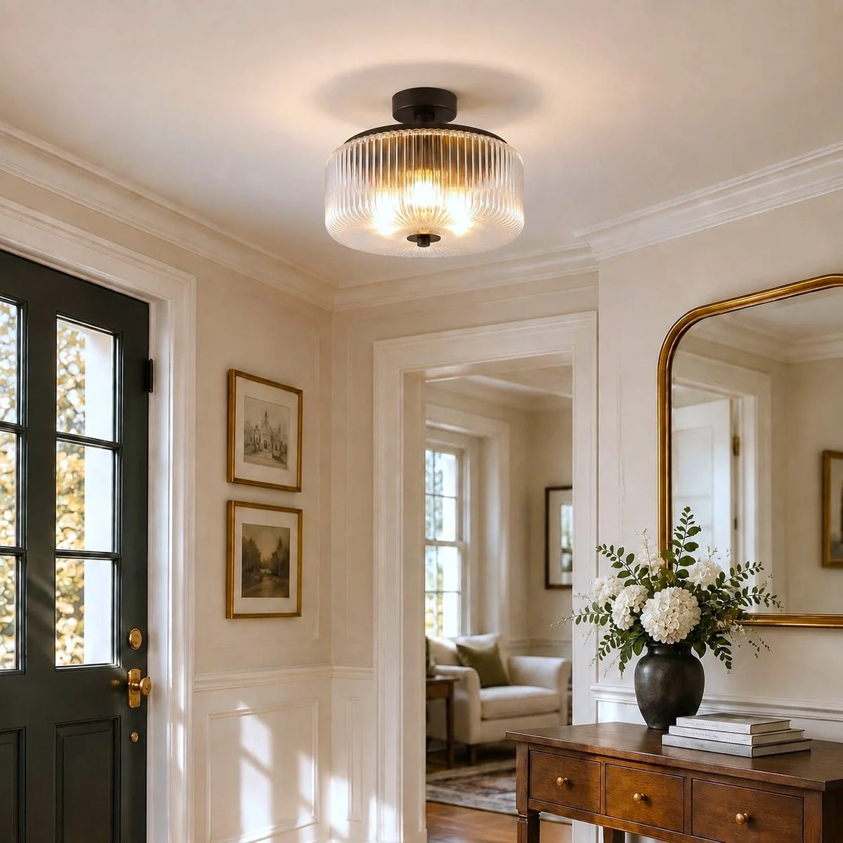 Modern Ribbed Glass Flush Mount Ceiling Light