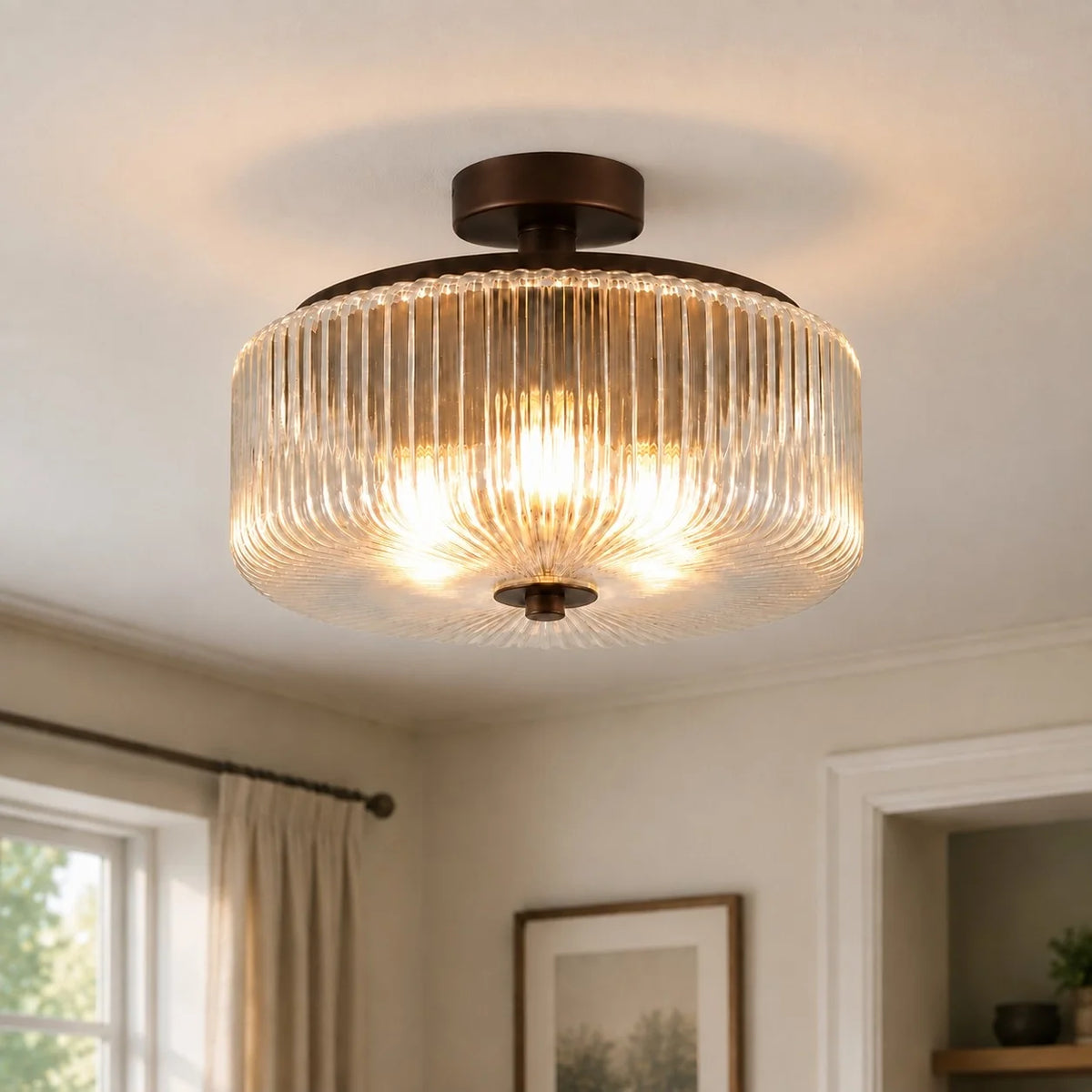 Modern Ribbed Glass Flush Mount Ceiling Light