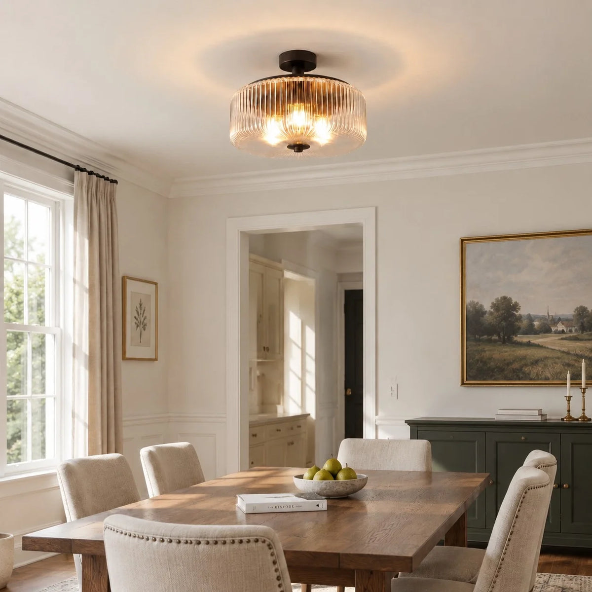Modern Ribbed Glass Flush Mount Ceiling Light