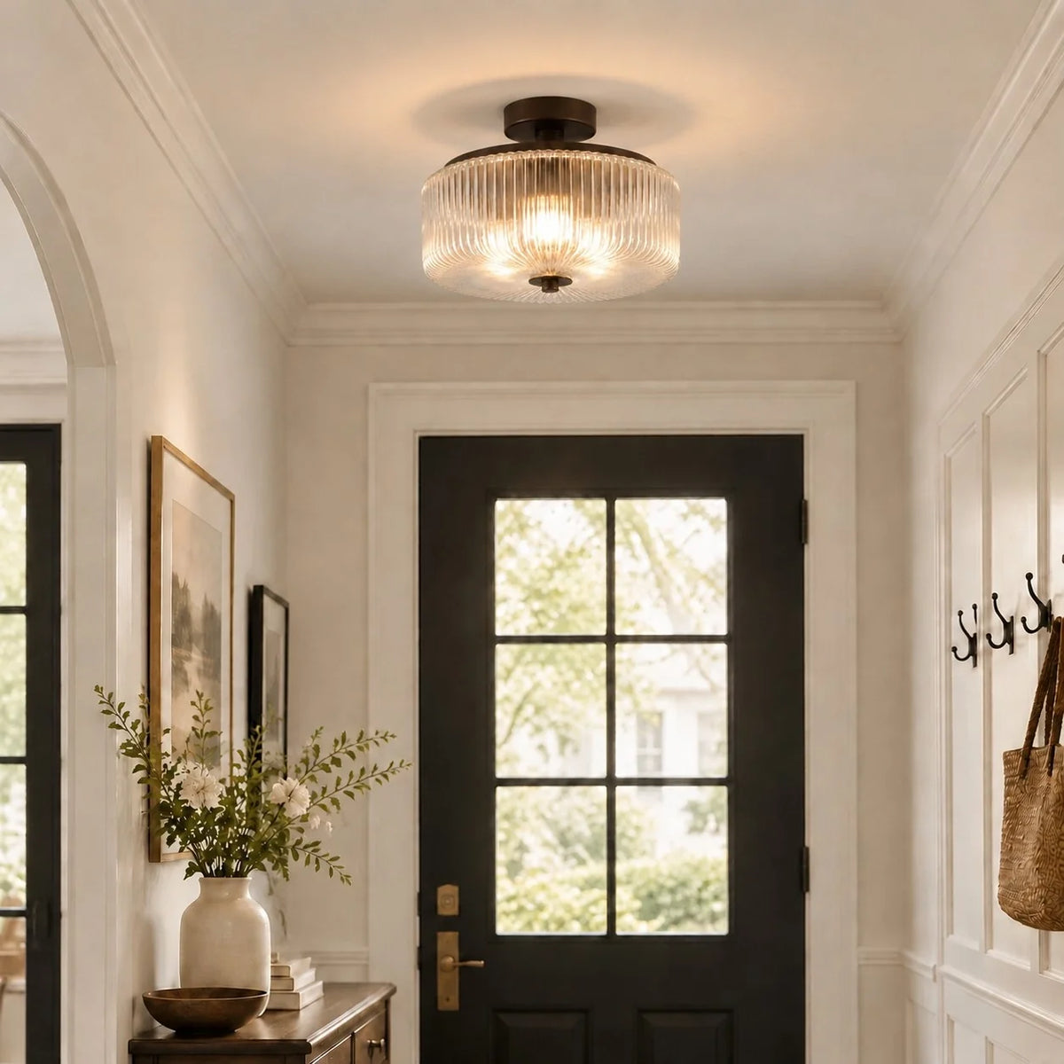 Modern Ribbed Glass Flush Mount Ceiling Light