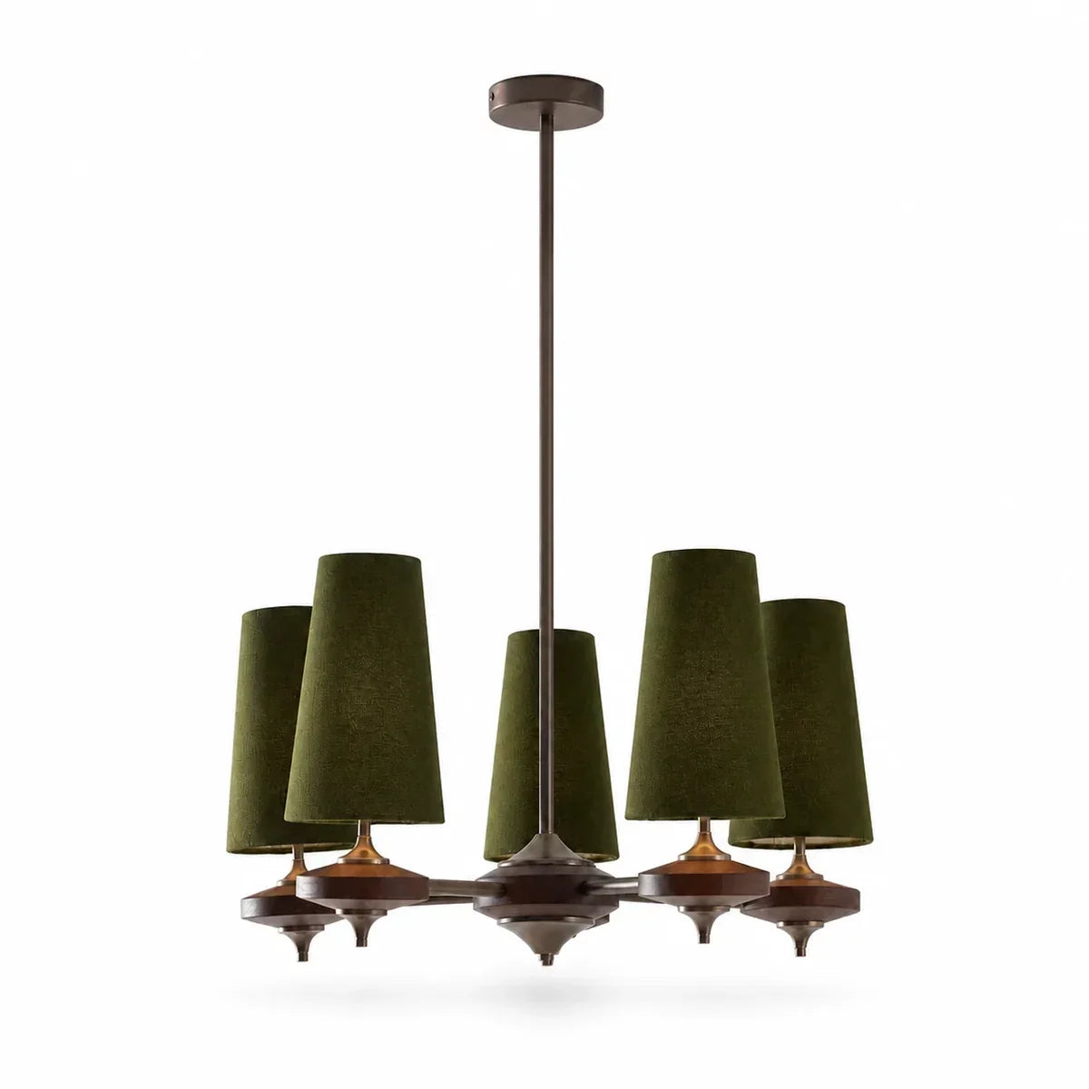 Modern Traditional Fabric Shades Wood Chandelier