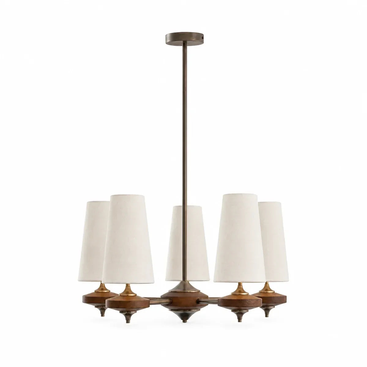 Modern Traditional Fabric Shades Wood Chandelier