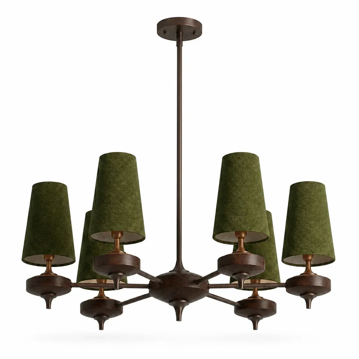 Modern Traditional Fabric Shades Wood Chandelier