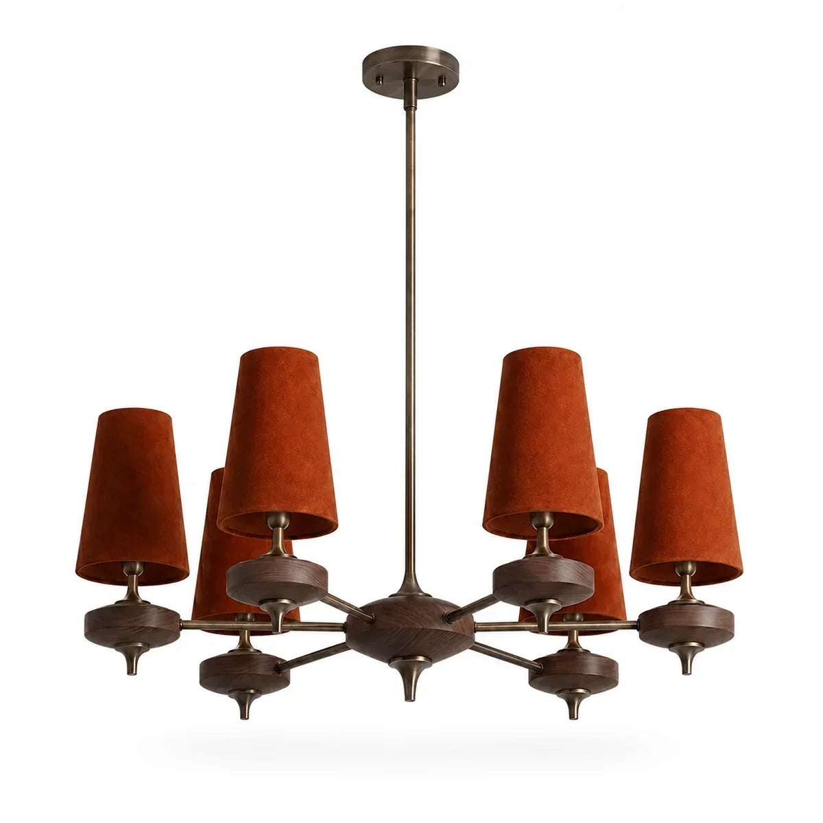 Modern Traditional Fabric Shades Wood Chandelier