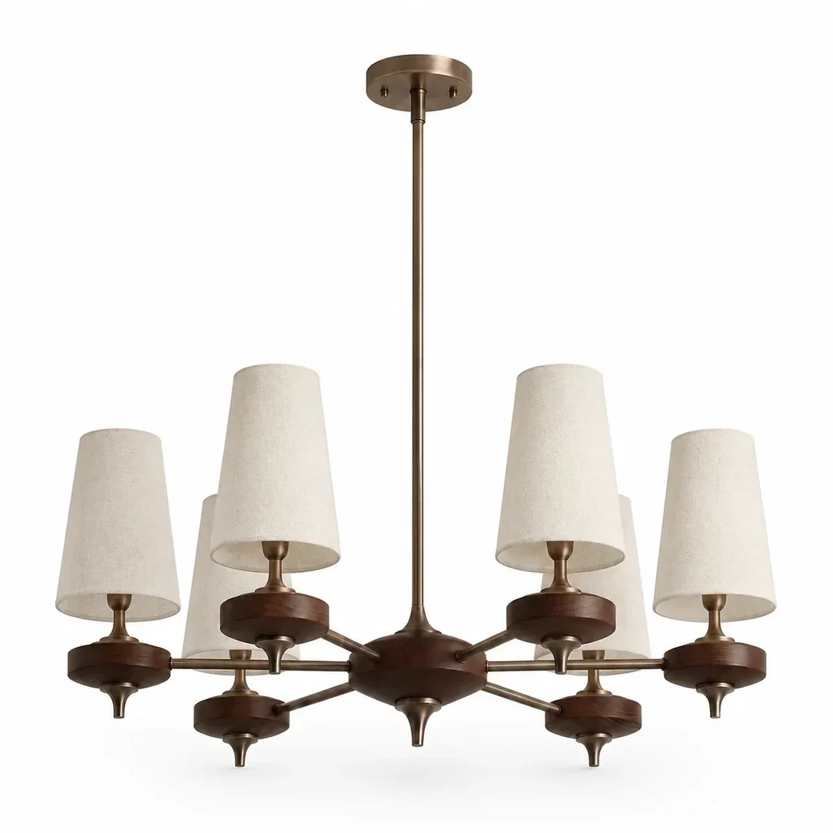 Modern Traditional Fabric Shades Wood Chandelier
