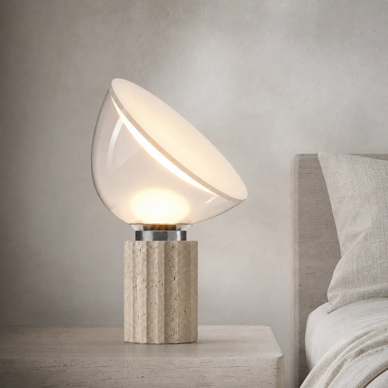 Modern Travertine Table Lamp with Clear Glass Shade