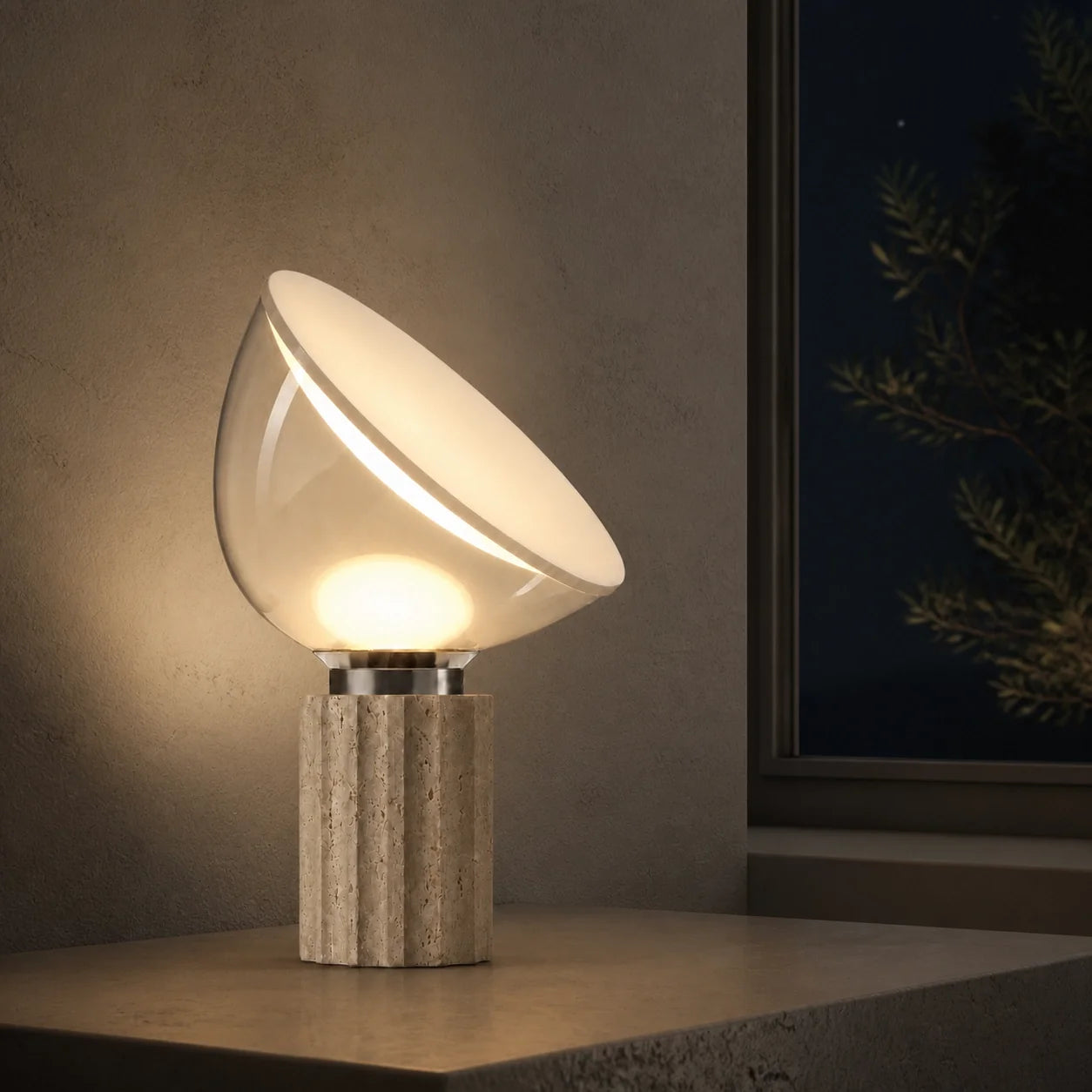 Modern Travertine Table Lamp with Clear Glass Shade