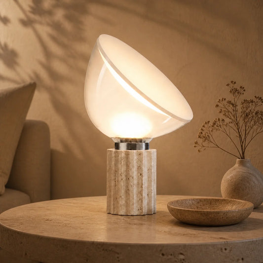 Modern Travertine Table Lamp with Clear Glass Shade