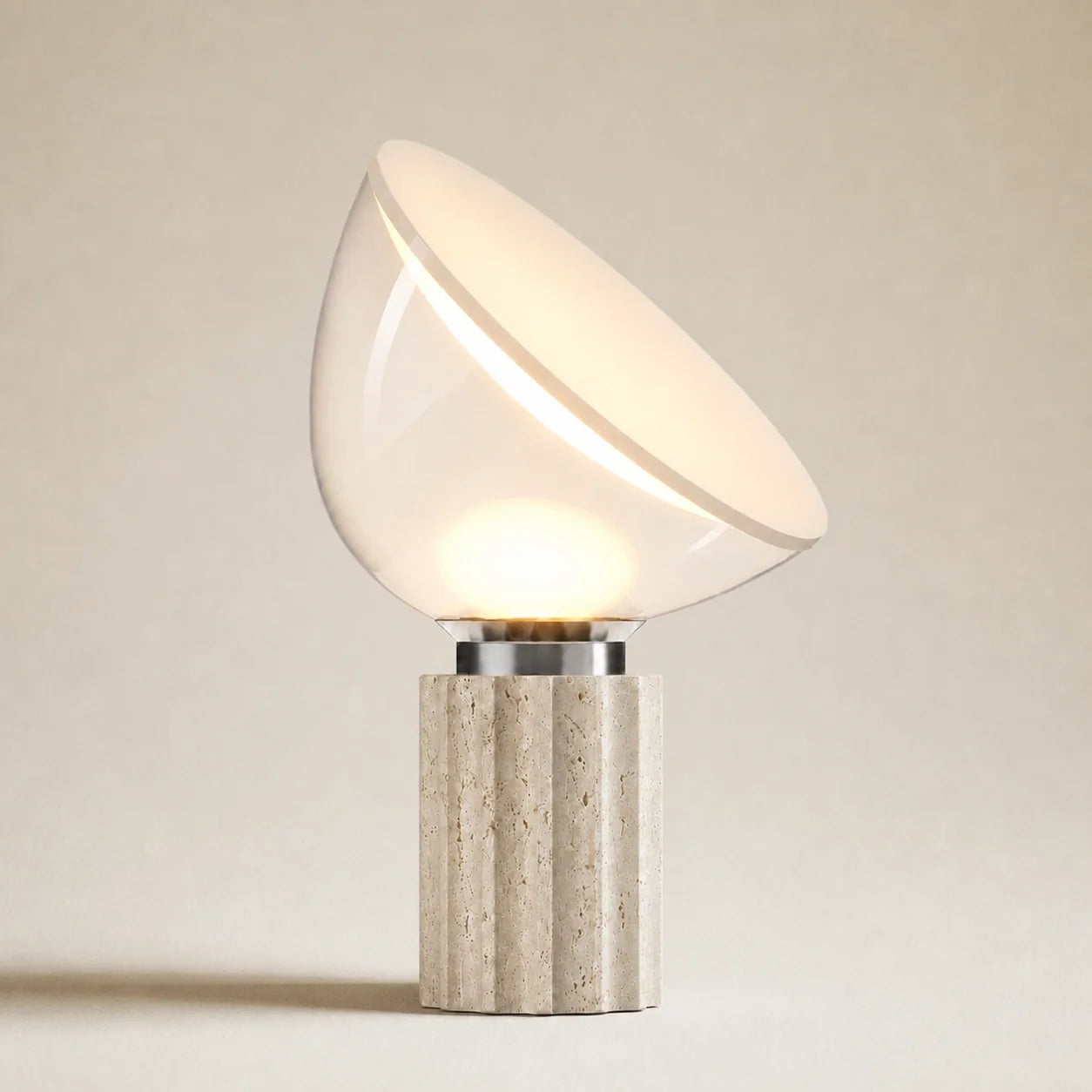 Modern Travertine Table Lamp with Clear Glass Shade