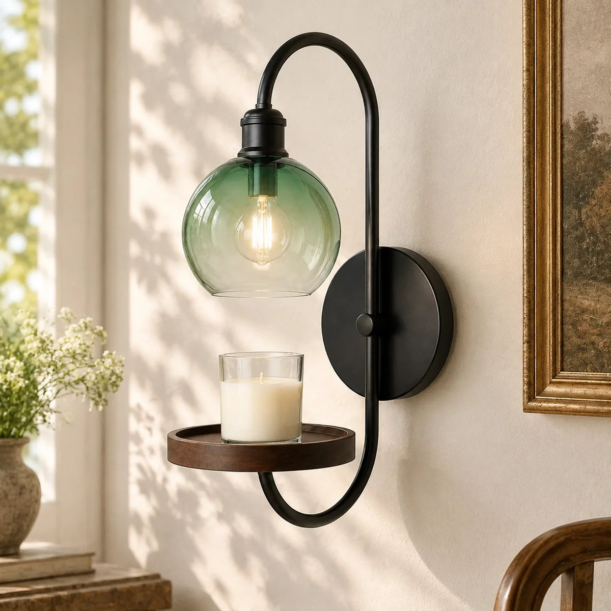 Modern Vintage Glass Globe Candle Wall Light