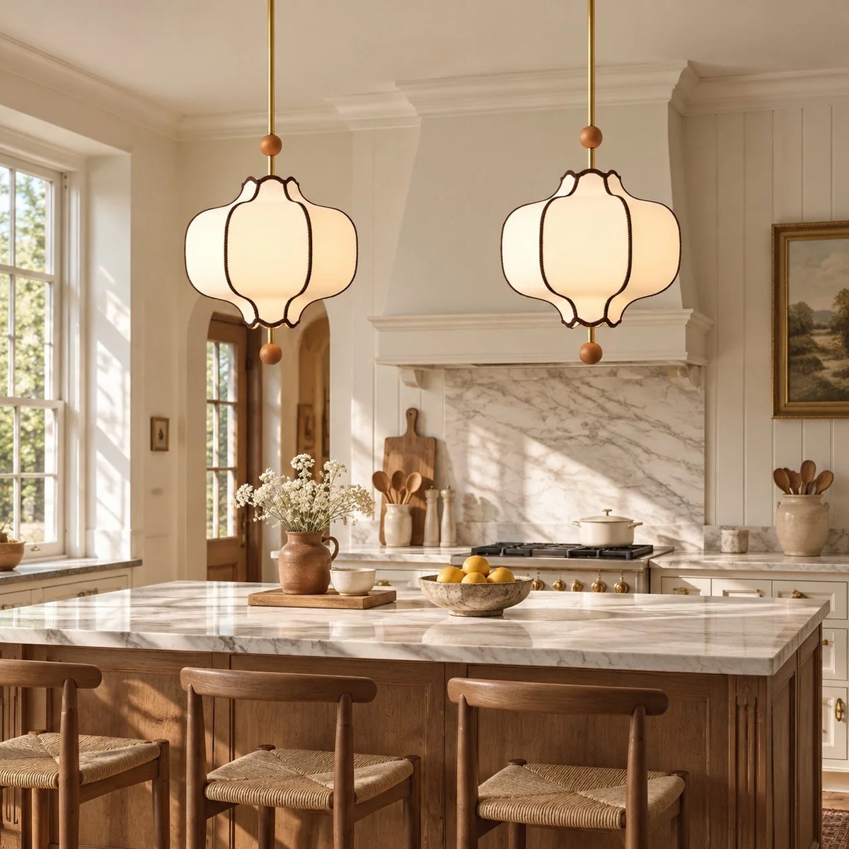 Modern Vintage Lantern Fabric Pendant Light