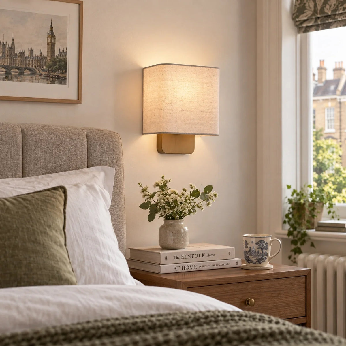 Modern Vintage Natural Linen Shade Wall Light