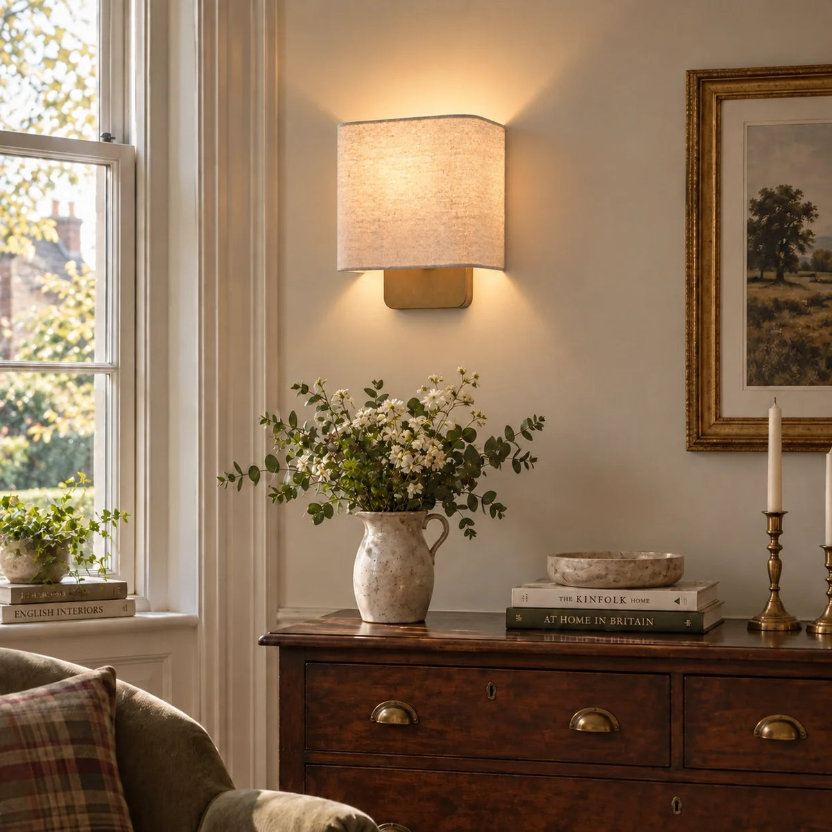 Modern Vintage Natural Linen Shade Wall Light