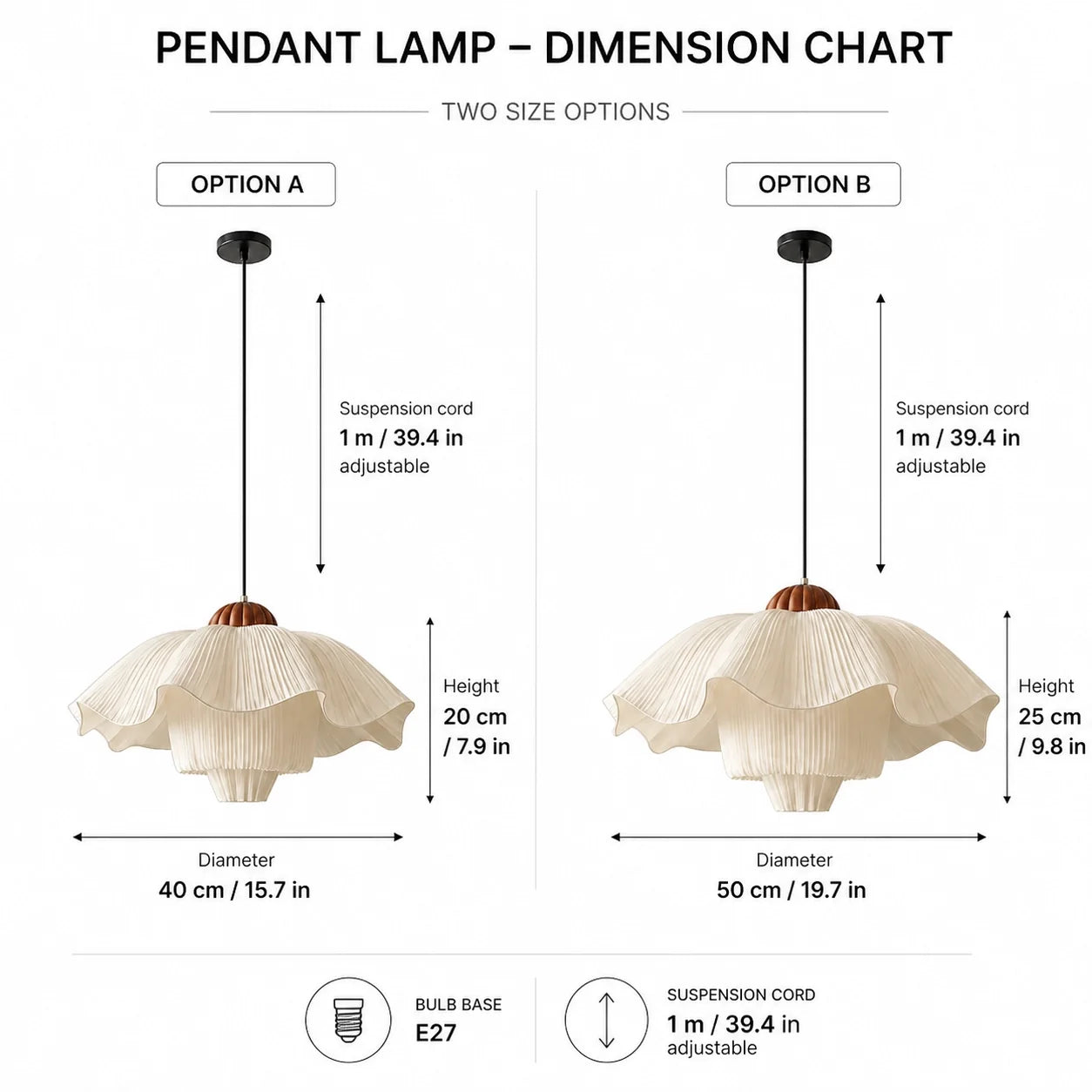 Modern Vintage Scalloped Ivory Pleated Fabric Pendant Light