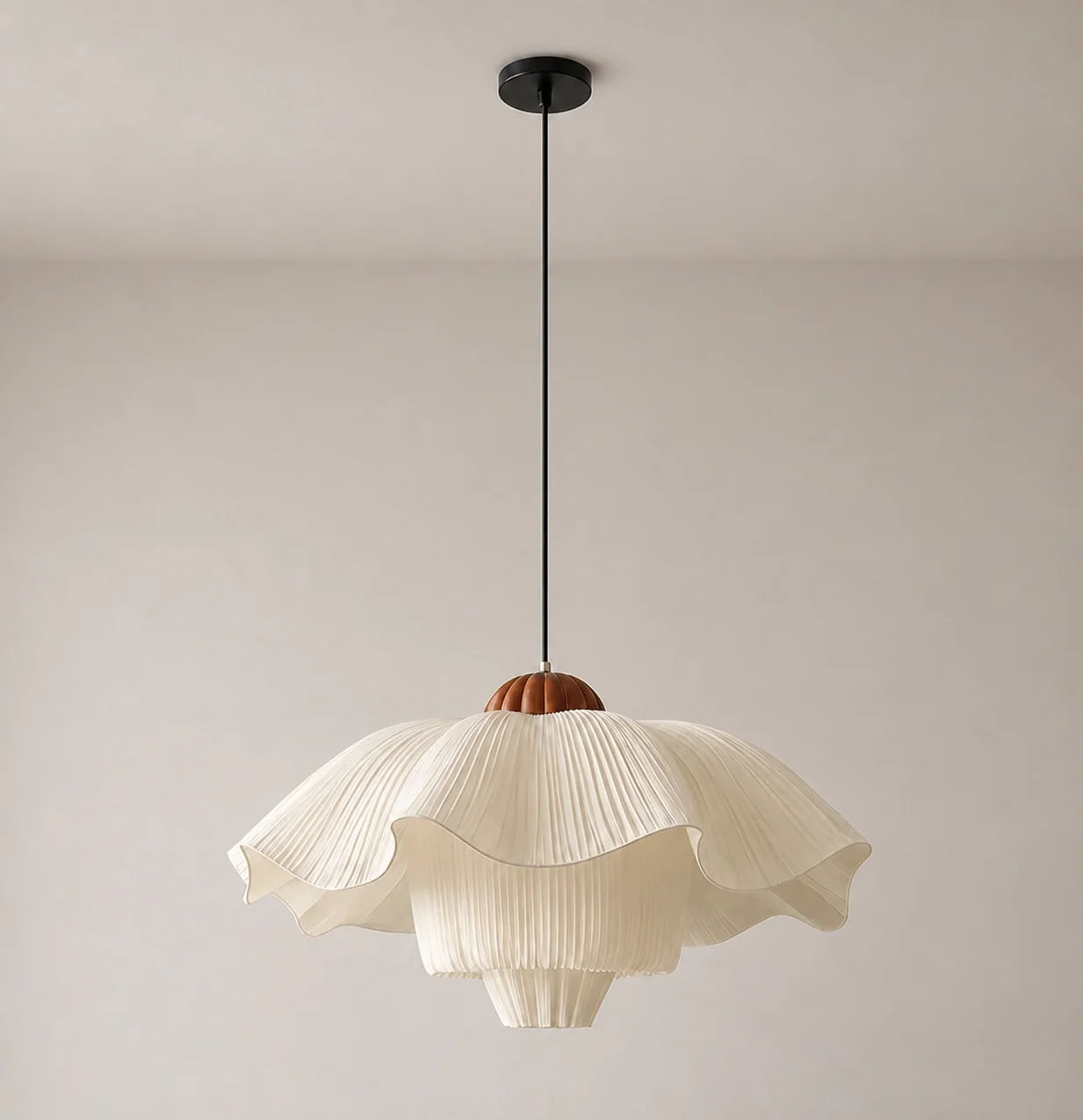 Modern Vintage Scalloped Ivory Pleated Fabric Pendant Light