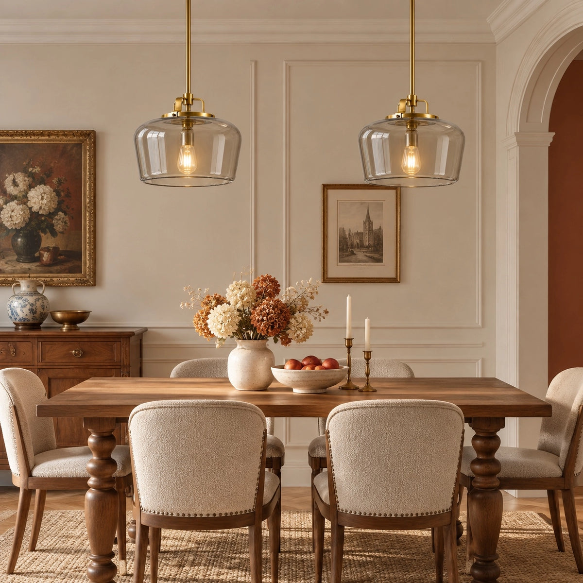 Modern Antique Brass Opal White Glass Pendant Light for Kitchen Island