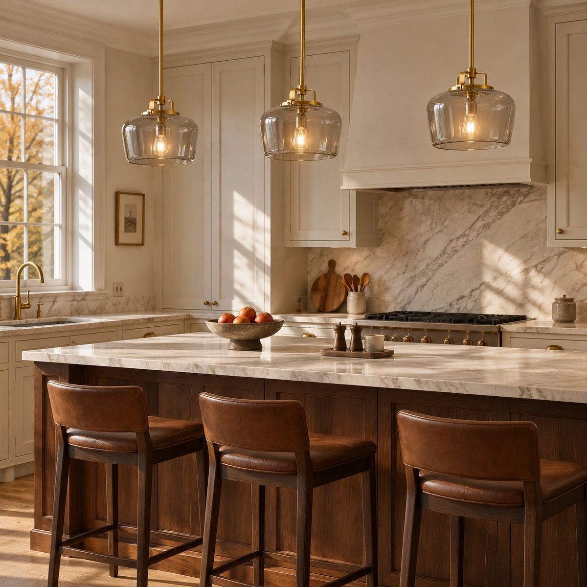 Modern Antique Brass Opal White Glass Pendant Light for Kitchen Island